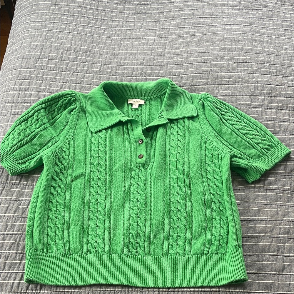 Vibrant Green Cable Knit Button Down Shirt